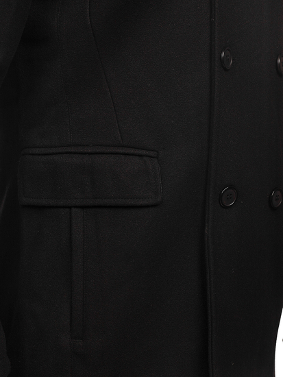 Abrigo de invierno cruzado negro para hombre con cuello alto extraíble adicional Bolf 8805