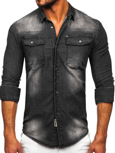 Camisa vaquera de manga larga para hombre negra Bolf MC703N