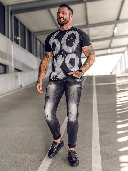 Camiseta negra de hombre con estampado Bolf 0303A