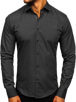 Camisa elegante negra de manga larga para hombre Bolf 1703