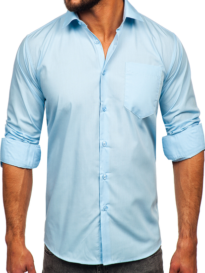 Camisa elegante de maga larga para hombre azul claro Bolf M14