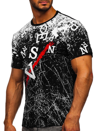 Camiseta de manga corta con estampado para hombre negro Bolf JS10650