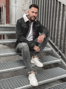 Chaqueta vaquera trucker aislante para hombre con cuello de borrego negra Bolf 1159