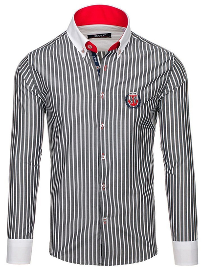 Camisa de rayas de manga larga para hombre grafito Bolf 1771