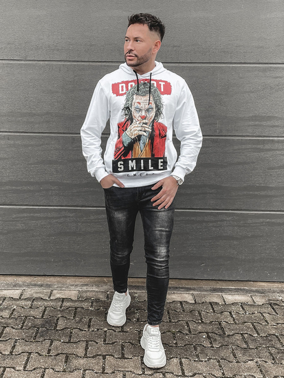 Sudadera con capucha e impresión para hombre blanco Bolf 6384