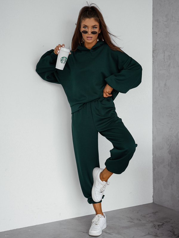 Conjunto de sudadera con capucha de dos piezas para mujer color rosa botella Bolf 525