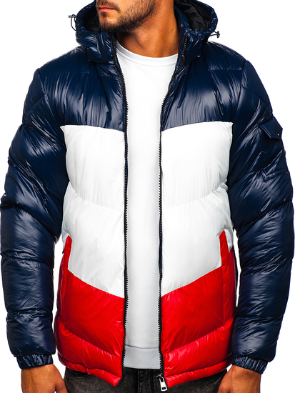 Chaqueta acolchada de invierno para hombre color azul oscuro y rojo Bolf 6593