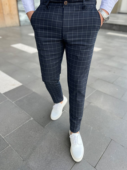 Pantalón chino de cuadros para hombre azul oscuro Bolf 0035