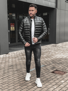 Chaqueta acolchada de cuero ecológico para hombre negro Bolf 0021