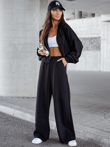 Conjunto de sudadera con cremallera de dos piezas para mujer color negro Bolf 821109