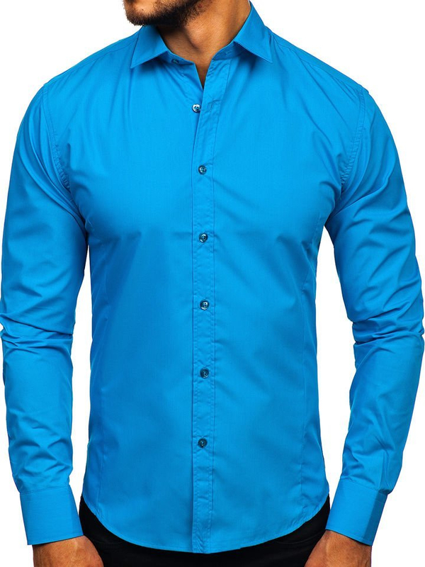 Camisa elegante turquesa de manga larga para hombre Bolf 1703