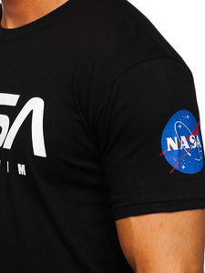 Camiseta algodón de manga corta con impresión para hombre negro Bolf 14401