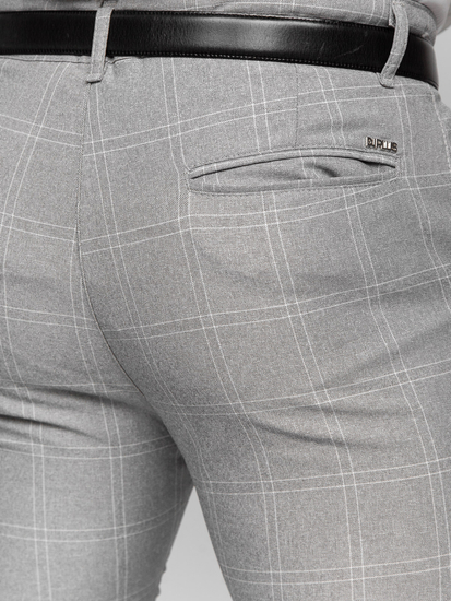 Pantalón chinos a cuadros de tela para hombre gris y blanco Bolf 0036