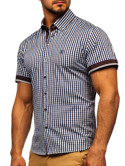 Camisa a cuadros de manga corta para hombre marrón Bolf 4510