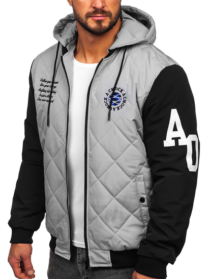 Chaqueta acolchada de entretiempo béisbol bomber para hombre gris Bolf 84M3006