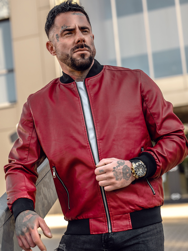 Chaqueta bomber de cuero para hombre rojo Bolf 1147A
