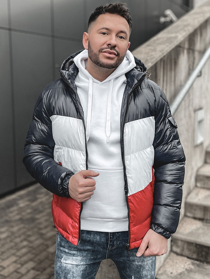 Chaqueta acolchada de invierno para hombre color azul oscuro y rojo Bolf 6593