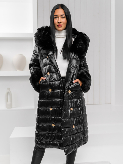 Abrigo largo de invierno acolchado con capucha para mujer color negro Bolf 5M3160A