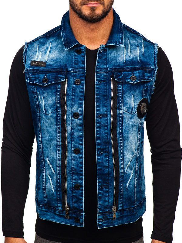 Chaleco vaquero para hombre azul oscuro Bolf G115