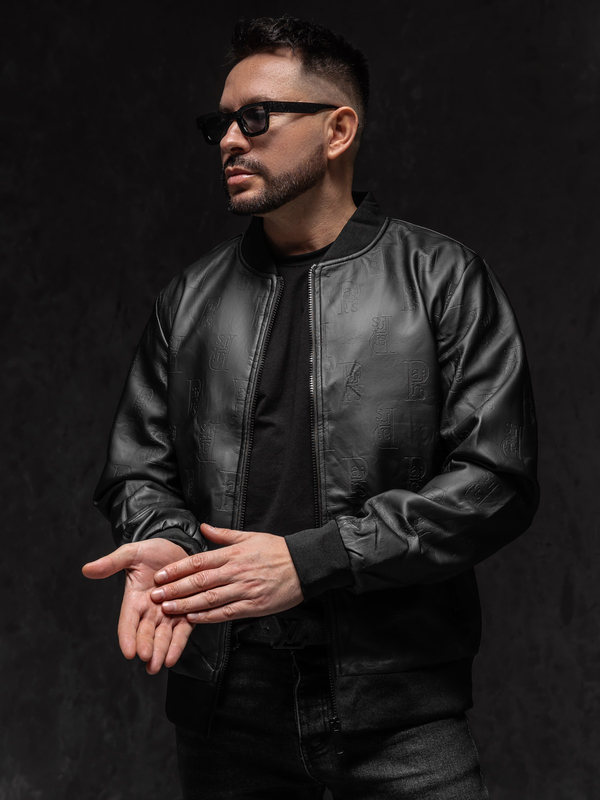 Chaqueta bomber de cuero para hombre negro Bolf 3A66A1