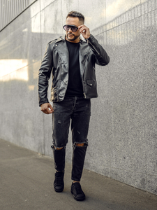 Chaqueta ramonera de cuero para hombre negro Bolf 11Z8014