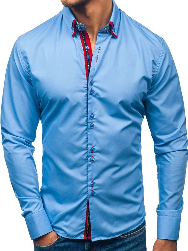 Camisa de manga larga elegante para hombre azul celeste Bolf 2785