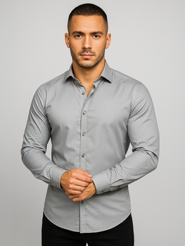 Camisa elegante de manga larga para hombre gris Bolf 1703