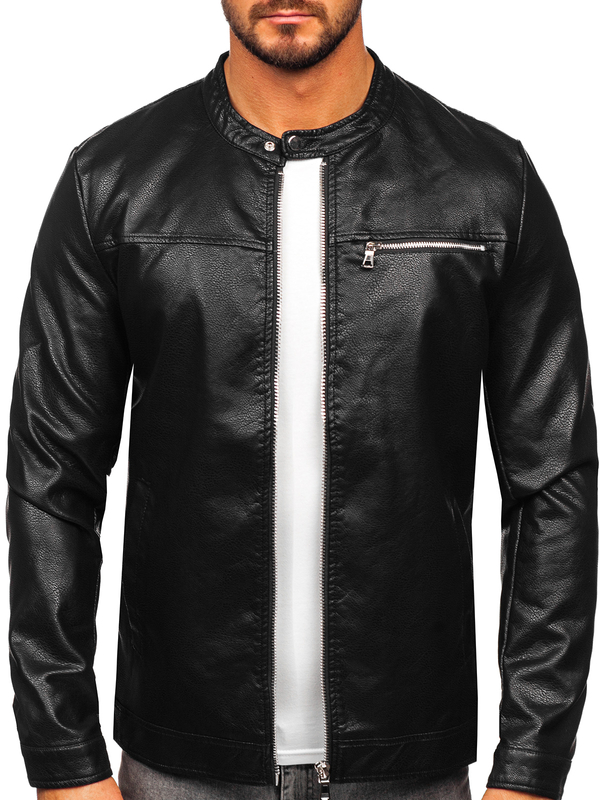 Chaqueta de cuero para hombre negro Bolf 11Z8025