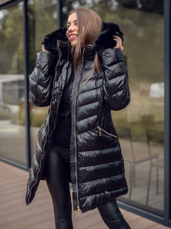 Chaqueta larga acolchada abrigo de invierno con capucha para mujer negro Bolf 5M3162