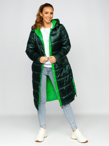 Chaqueta acolchada larga de invierno con capucha para mujer verde Bolf J9063