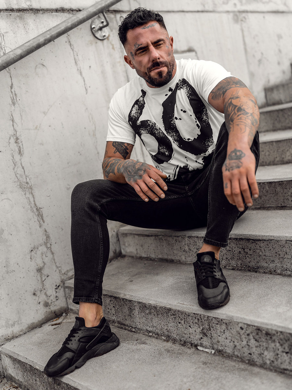 Camiseta blanca de hombre con estampado Bolf 0303A