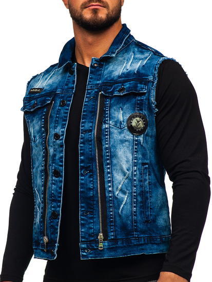 Chaleco vaquero para hombre azul oscuro Bolf G115