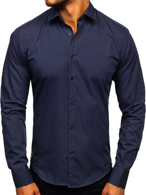 Camisa elegante azul marino de manga larga para hombre Bolf 1703