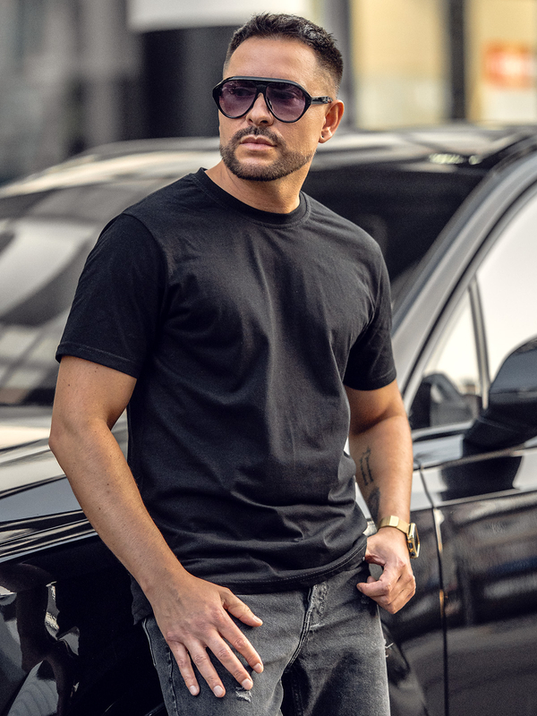 Camiseta negra lisa de algodón para hombre Bolf 14291A