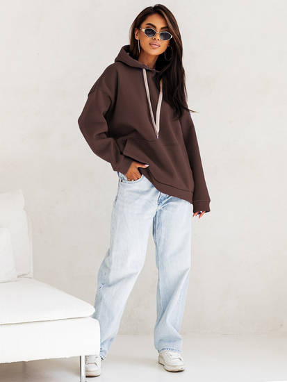 Sudadera con capucha y cuello canguro para mujer color chocolate Bolf 82131