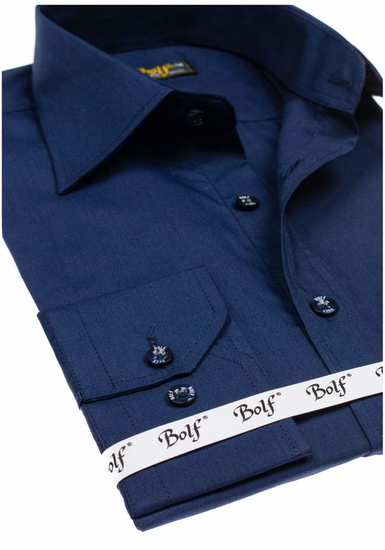 Camisa elegante azul marino de manga larga para hombre Bolf 1703