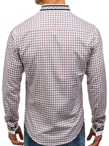 Camisa a cuadros de manga larga para hombre burdeos Bolf 8808