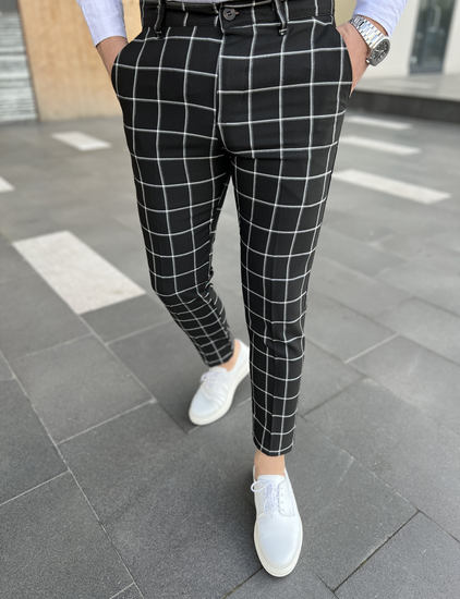 Pantalón chino de tela a cuadros para hombre negro Bolf 0046