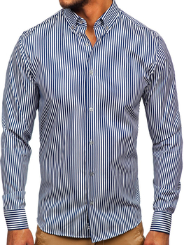 Camisa a rayas con manga larga para hombre color azul oscuro Bolf 20726