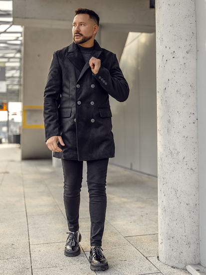 Abrigo de hombre de invierno cruzado largo negro Bolf 79B3A2-073