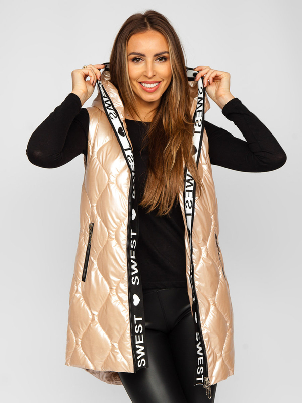 Chaleco acolchado largo para mujer beige Bolf B8103