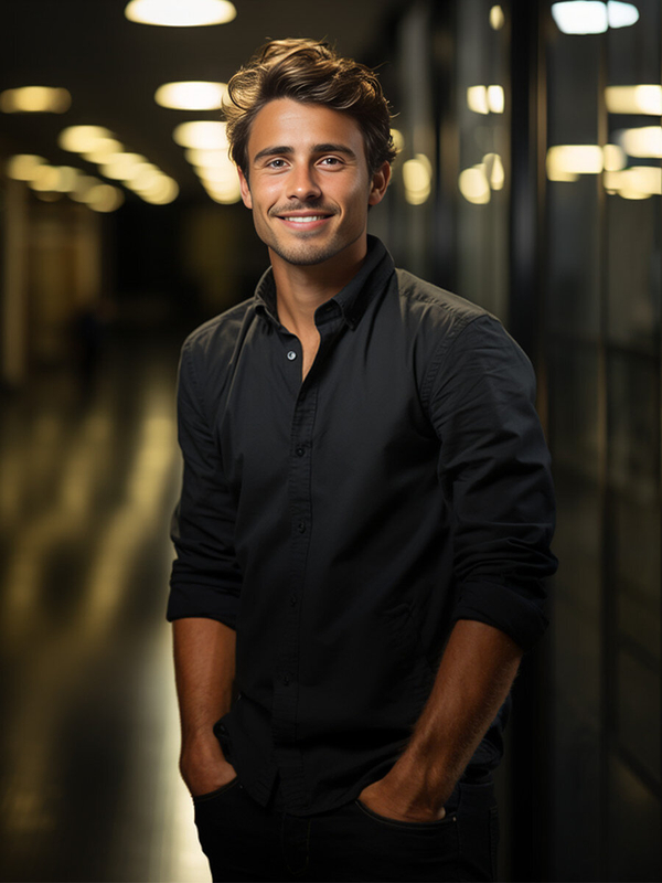 Camisa elegante de manga larga para hombre negra Bolf 1703A2