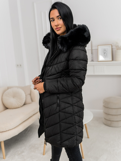 Chaqueta larga acolchada abrigo de invierno con capucha para mujer negro Bolf 16M9195