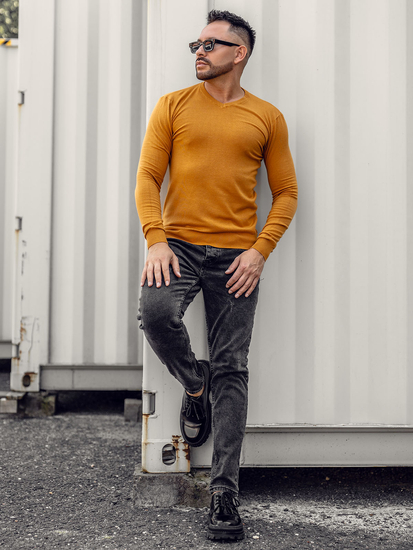 Hombre Jersey con cuello en V Camel Bolf YY03