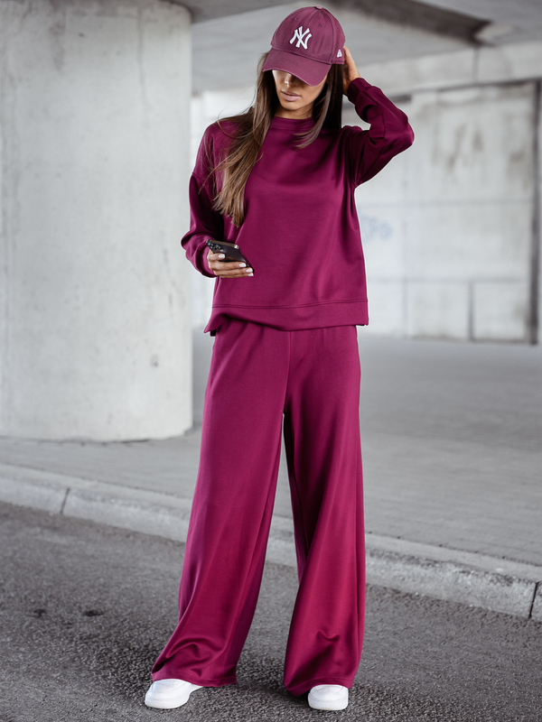 Chándal de dos piezas con cremallera para mujer color mantequilla color burdeos Bolf 821111