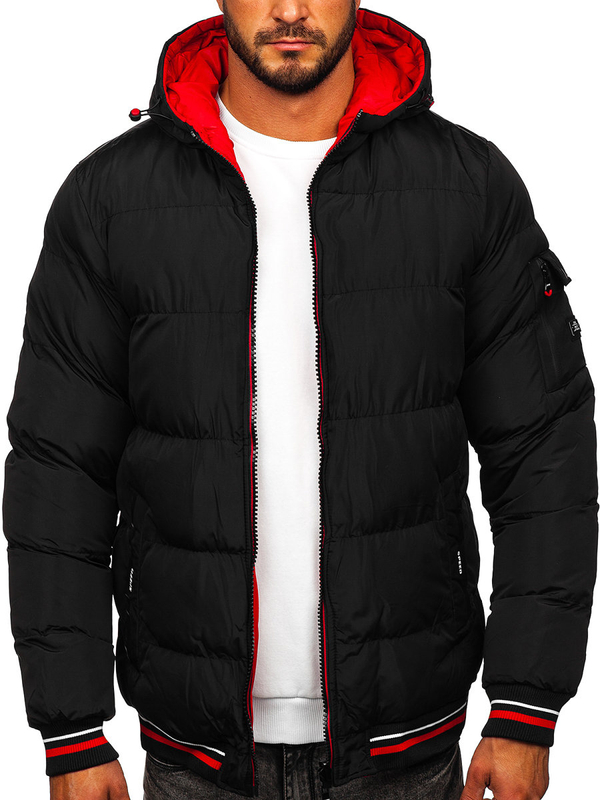 Chaqueta reversible acolchada de invierno para hombre negro y rojo Bolf 7410