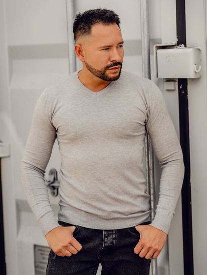 Hombre Jersey con cuello en V Gris Claro Bolf YY03