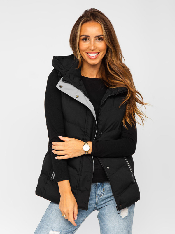 Chaleco acolchado, largo con capucha para mujer negro Bolf 7051