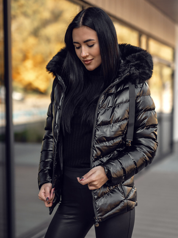 Mujer Chaqueta de invierno acolchada con capucha Negro Bolf 5M3138A