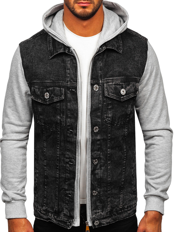 Chaqueta vaquera con capucha para hombre negro Bolf HY1017